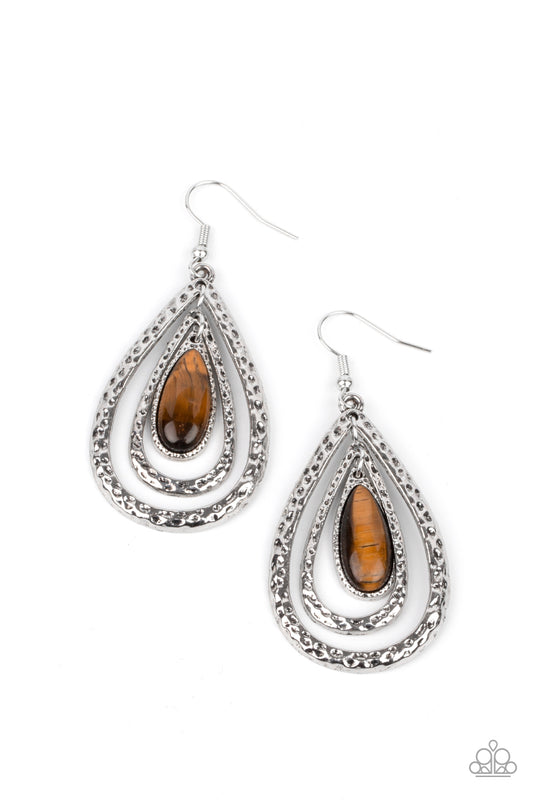 Teardrop Torrent - Brown Tiger's Eye earrings