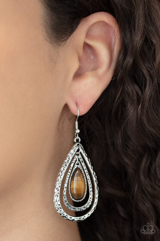 Teardrop Torrent - Brown Tiger's Eye earrings