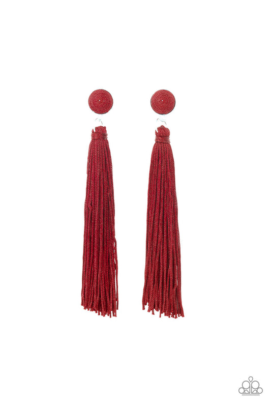 Tightrope Tassel - Red earrings