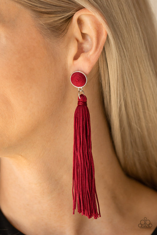 Tightrope Tassel - Red earrings