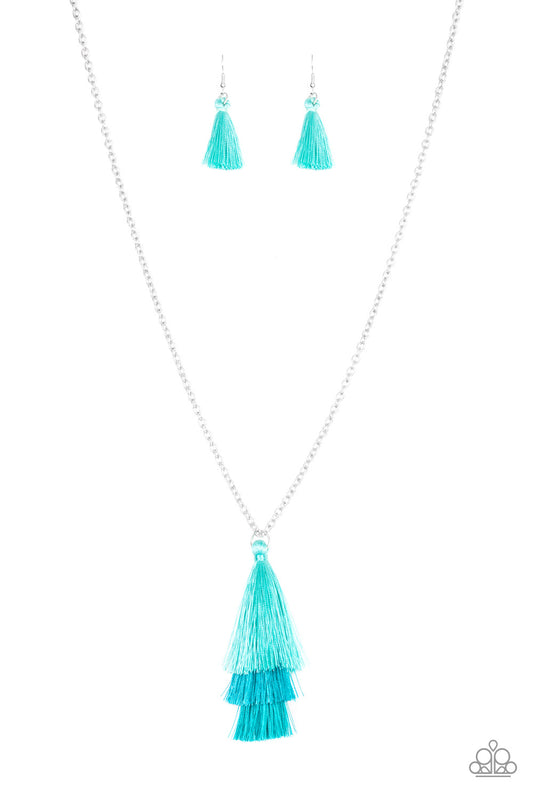 Triple The Tassel - Blue necklace