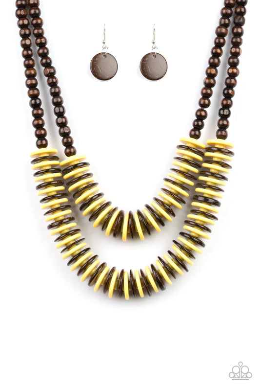 DOMINICAN DISCO- YELLOW WOOD NECKLACE