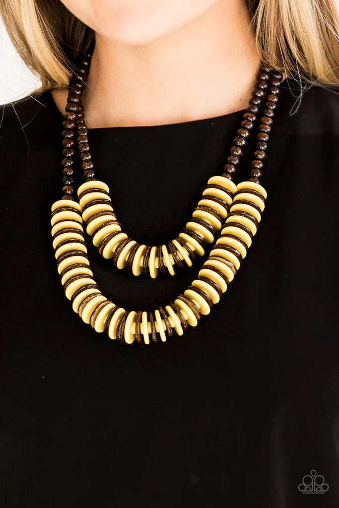 DOMINICAN DISCO- YELLOW WOOD NECKLACE