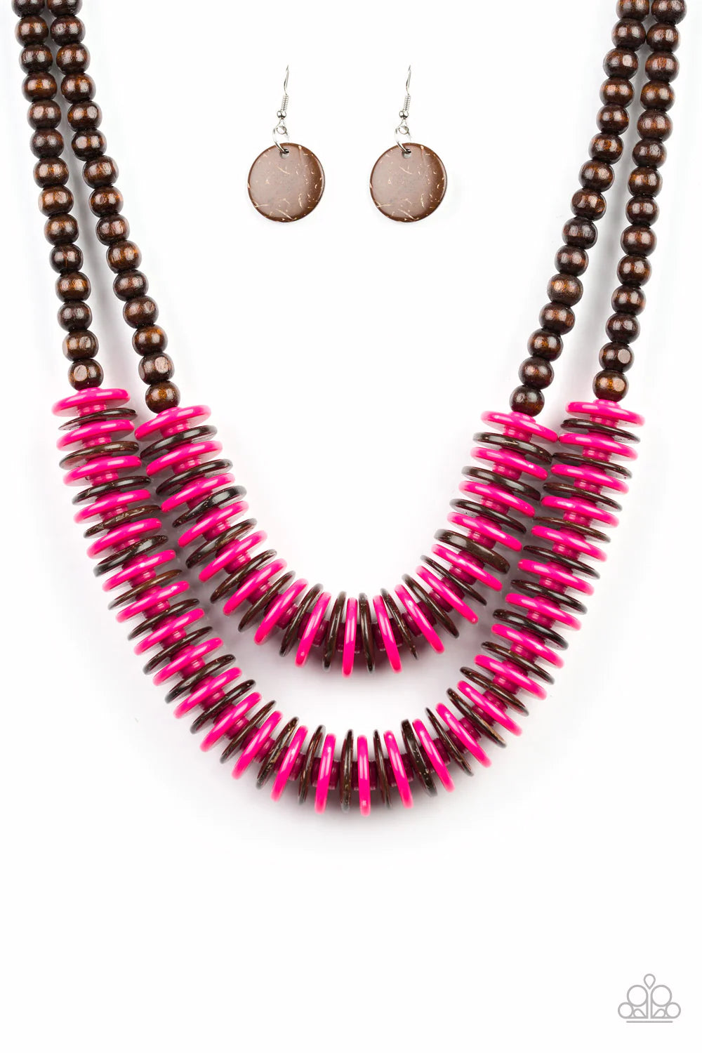 DOMINICAN DISCO - PINK WOOD NECKLACE