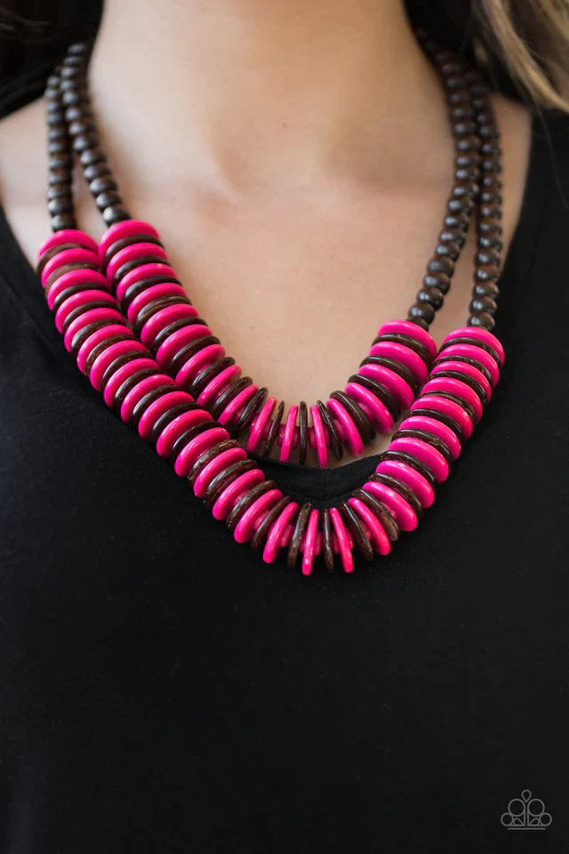 DOMINICAN DISCO - PINK WOOD NECKLACE