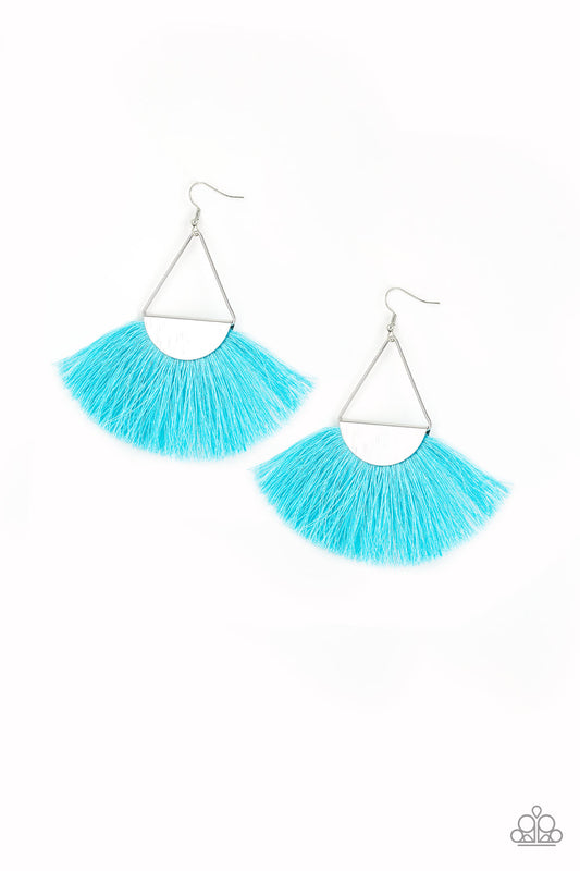 Modern Mayan - Blue fringe earrings