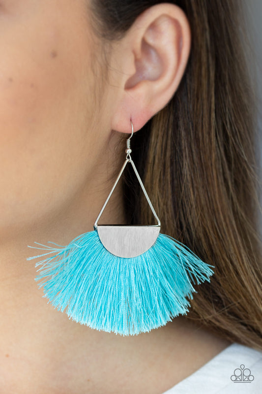 Modern Mayan - Blue fringe earrings