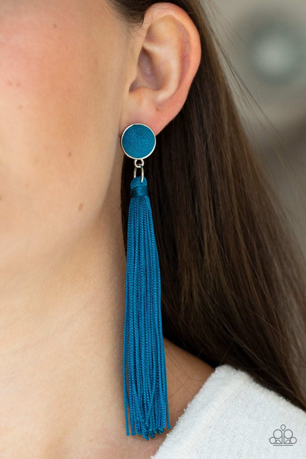 Tightrope Tassel - Blue tassel earrings