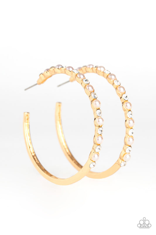 A Sweeping Success - Gold/Pearl hoop earrings
