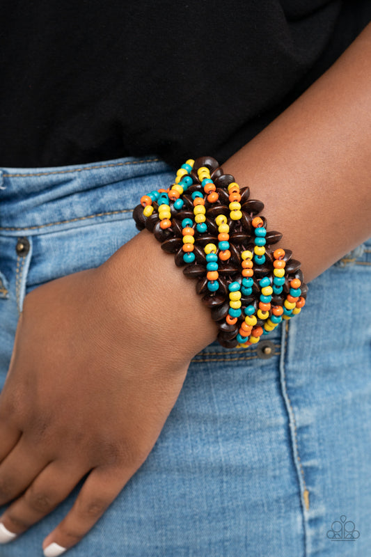 Cozy in Cozumel - Multicolor wood bracelet