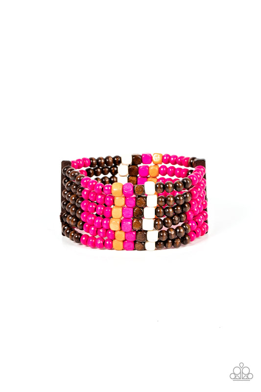 Dive into Maldives - Pink/Multi wood bracelet