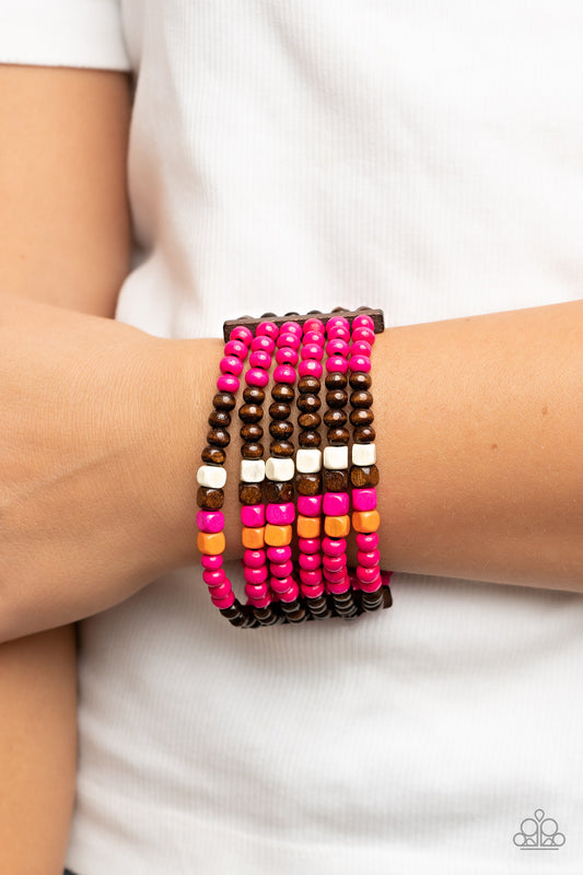 Dive into Maldives - Pink/Multi wood bracelet