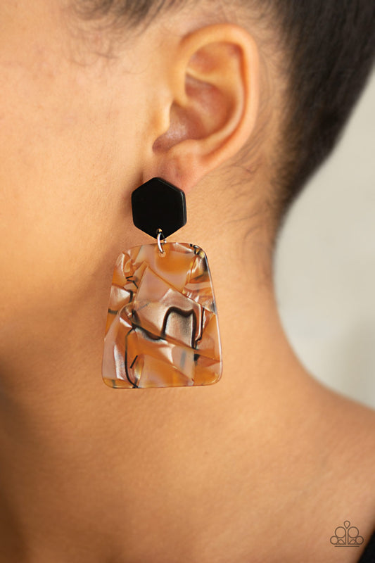 Majestic Mariner - Brown acrylic earrings