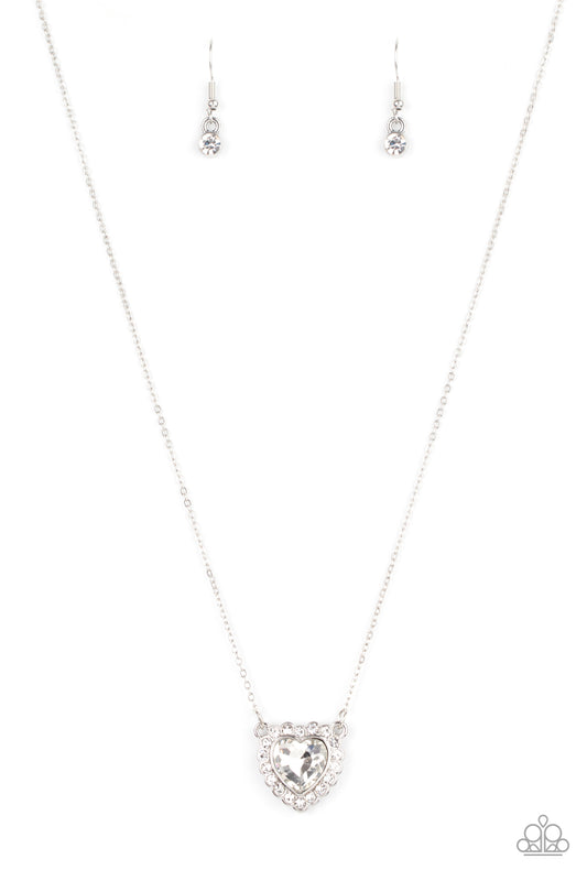 Out of the GLITTERY-ness of Your Heart - White gem heart shaped necklace