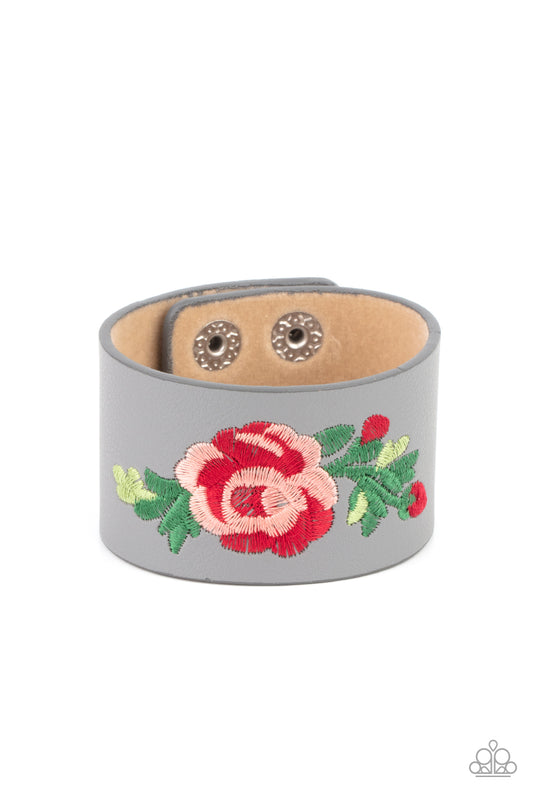 Rebel Rose - Silver Embroidered Rose wrap bracelet
