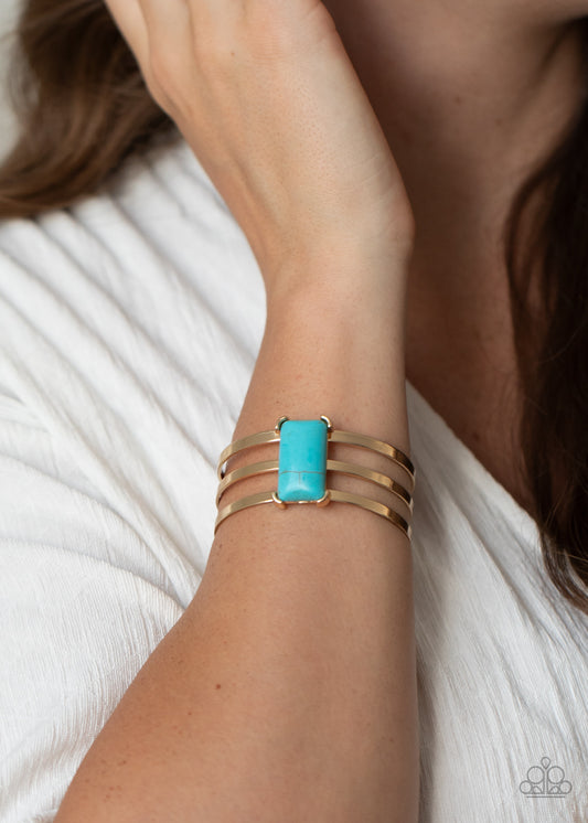 Rural Recreation - Gold/Blue cuff bracelet