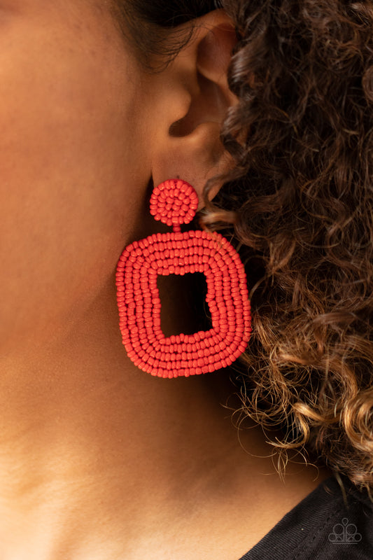 Beaded Bella - Red post earrings