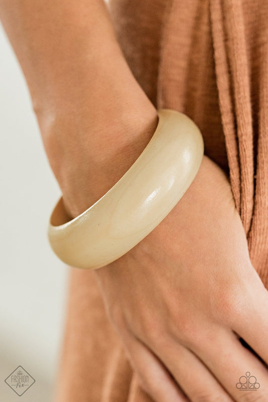 Whimsically Woodsy - white wood bangle bracelet