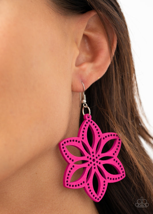 Bahama Blossoms - Pink wood earrings