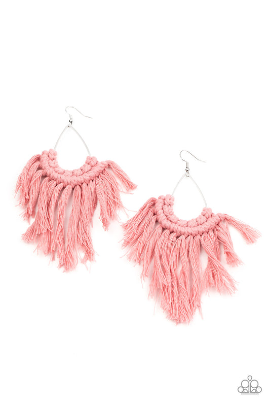 Wanna Piece Of MACRAME? - Pink fringe earrings
