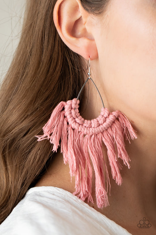 Wanna Piece Of MACRAME? - Pink fringe earrings