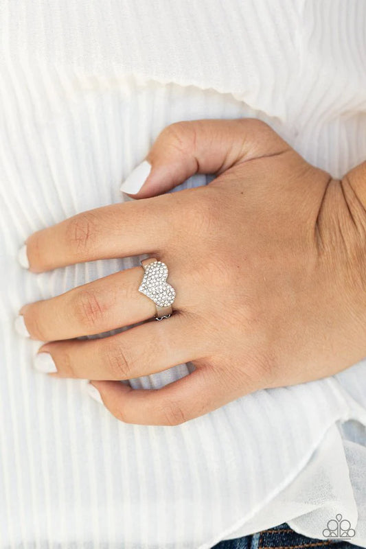 Heart of BLING - White Gem/Silver Ring