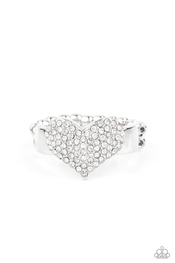 Heart of BLING - White Gem/Silver Ring