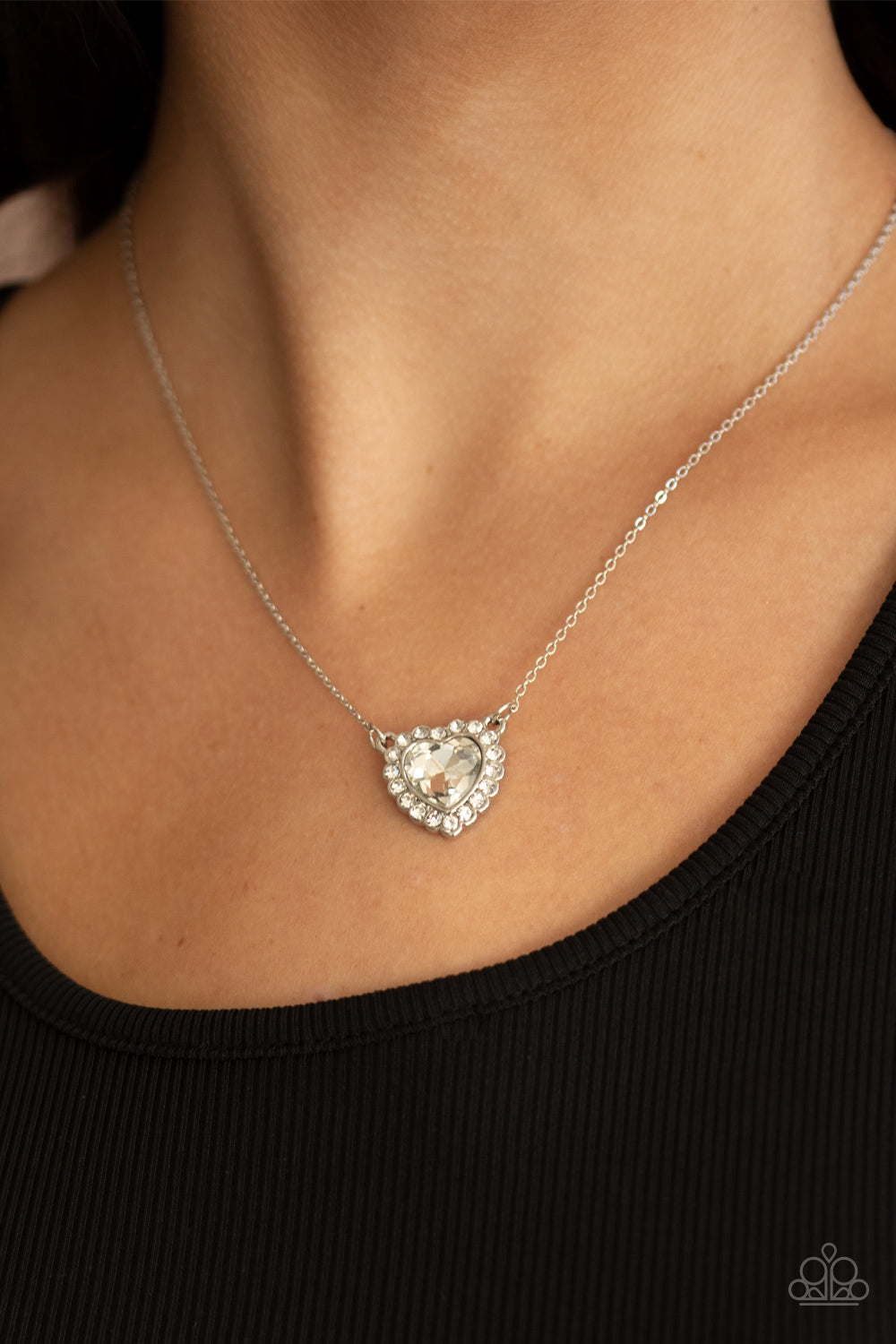 Out of the GLITTERY-ness of Your Heart - White gem heart shaped necklace