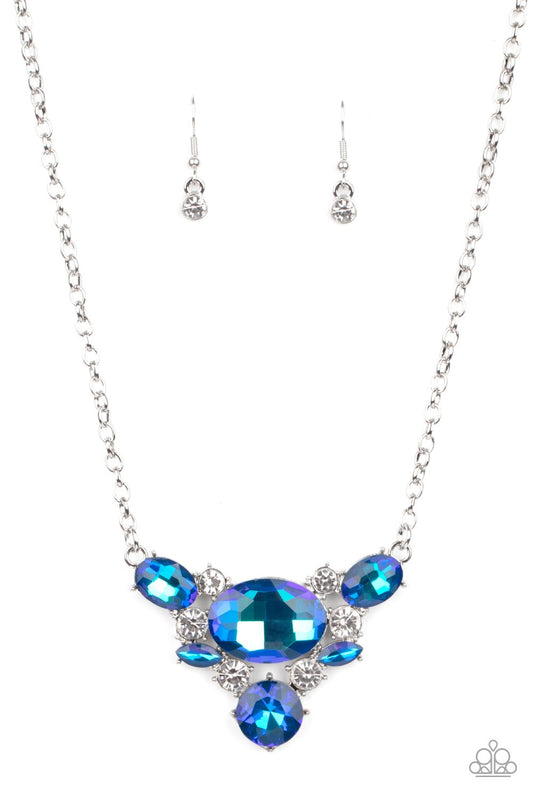 Cosmic Coronation - Blue iridescent gems necklace