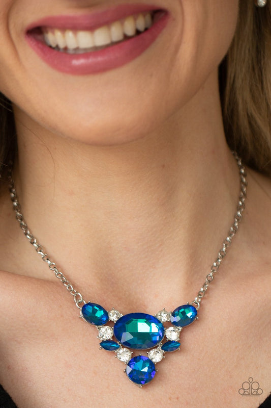 Cosmic Coronation - Blue iridescent gems necklace