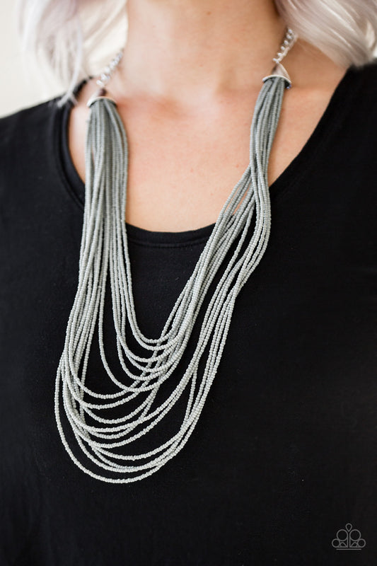 Peacefully Pacific - Silver seed bead necklace