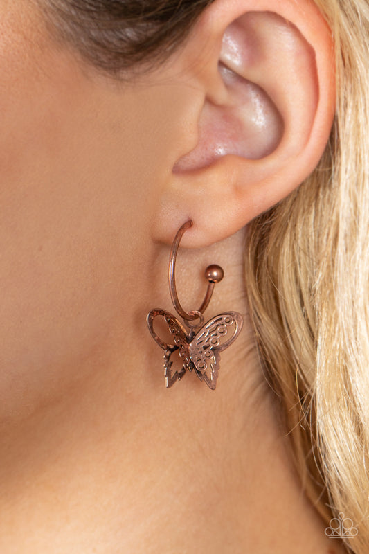 Butterfly Freestyle - Copper hoop earrings