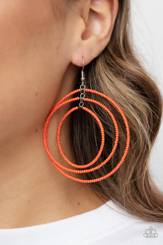 Colorfully Circulating - Orange seed bead earrings