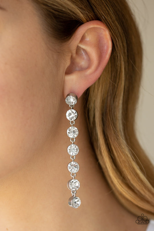 Dazzling Debonair - White rhinestones earrings