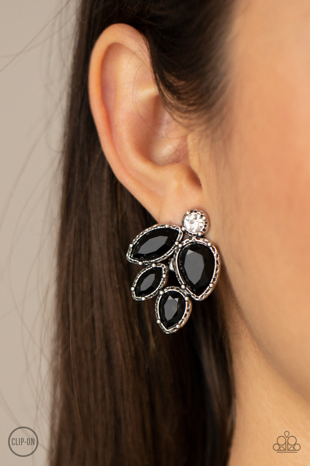 Fancy Foliage - Black clip on earrings