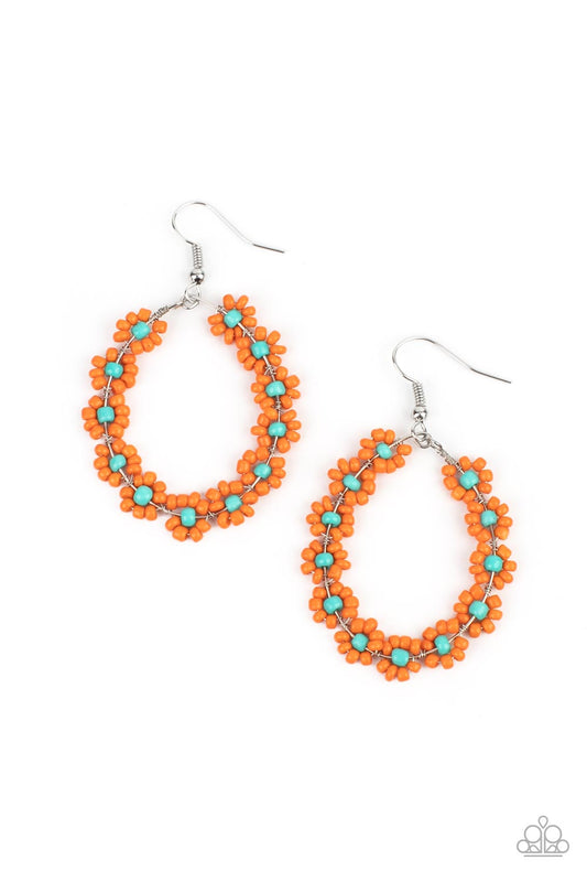 Festively Flower Child - Orange/Blue hoop earrings