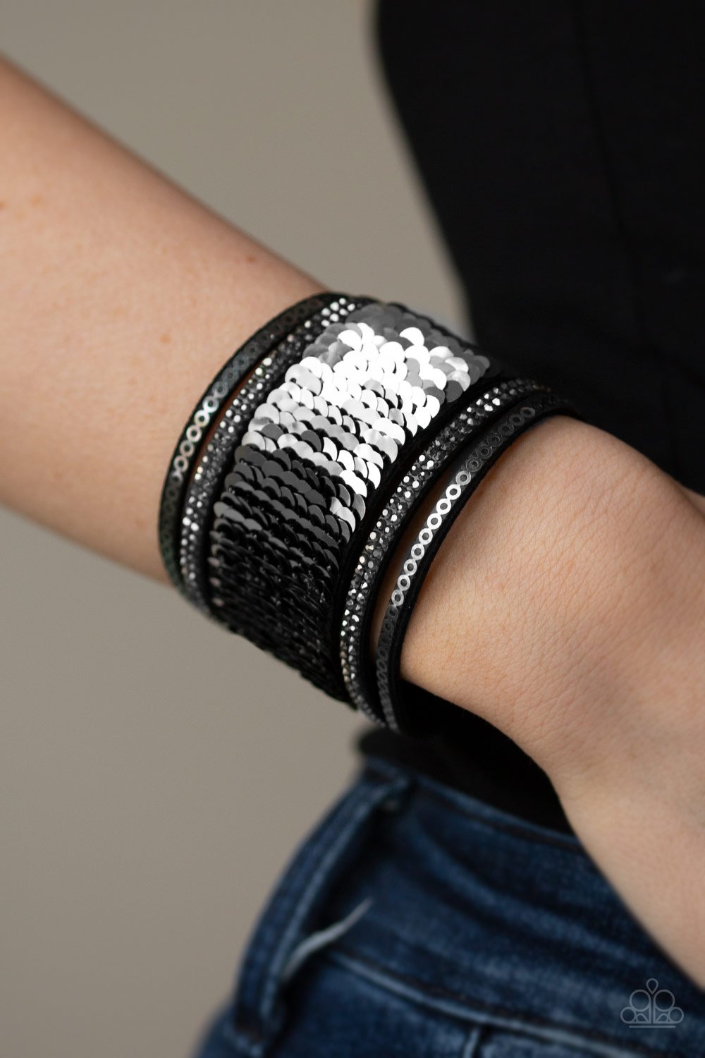 Heads Or MERMAID Tails - Black / Silver wrap bracelet