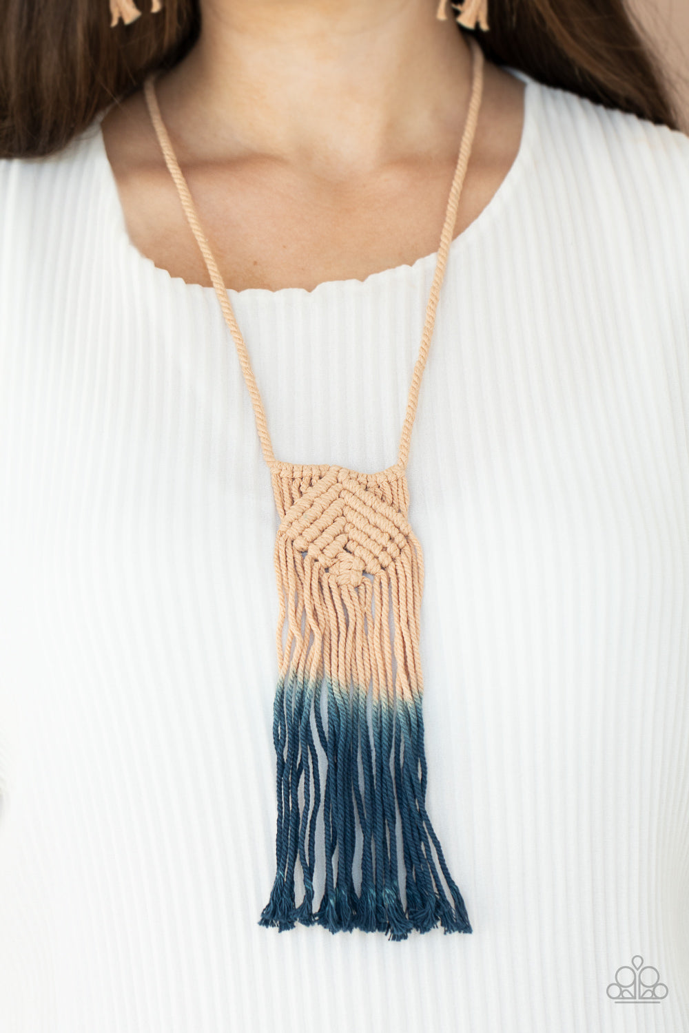 Look At MACRAME Now - Blue/Tan necklace