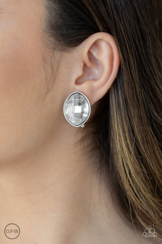 Movie Star Sparkle - White clip on earrings