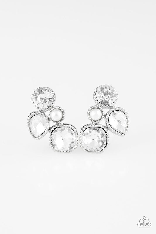 Super Superstar - White gem/silver earrings