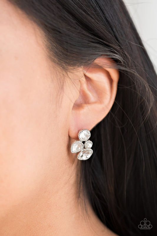 Super Superstar - White gem/silver earrings