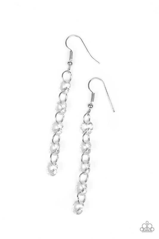 Trickle-Down Effect - White gem/Silver earrings