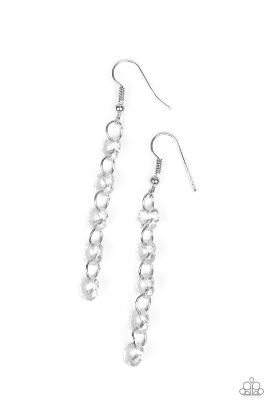 Trickle-Down Effect - White gem/Silver earrings