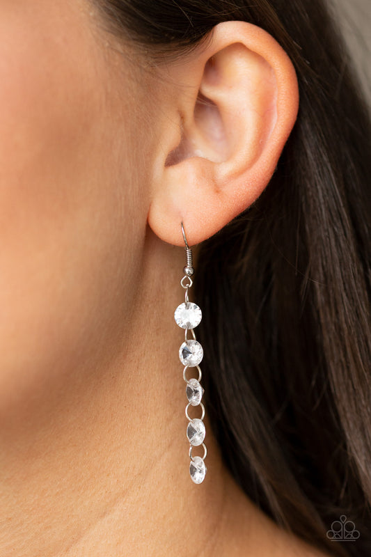 Trickle-Down Effect - White gem/Silver earrings