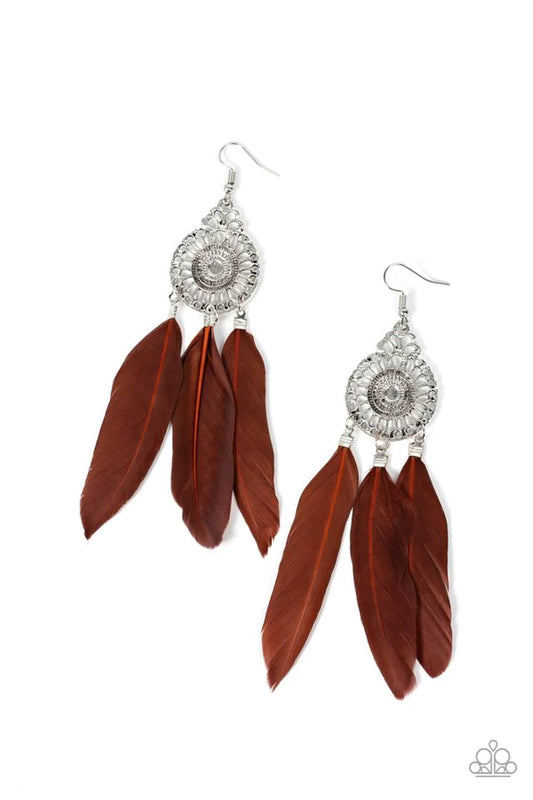 Pretty in PLUMES - Brown Feather Earrings