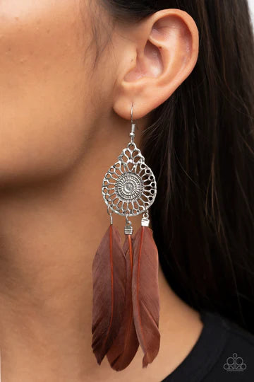 Pretty in PLUMES - Brown Feather Earrings