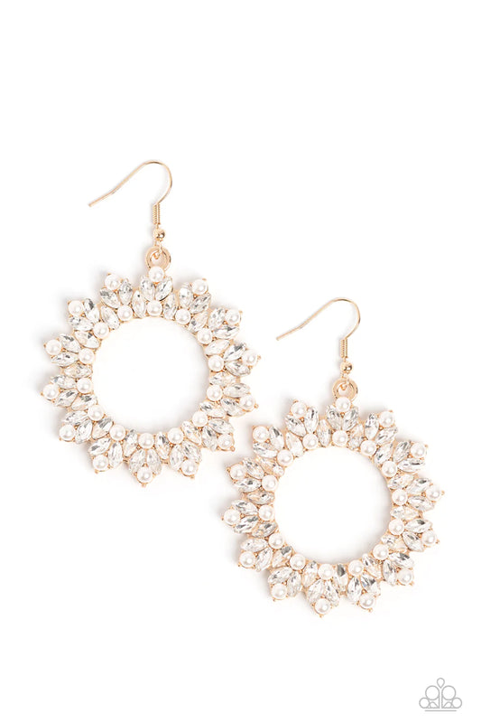 Combustible Couture - gold/white pearls earrings