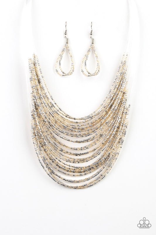 Catwalk Queen - Gold/Multi seedbead necklace