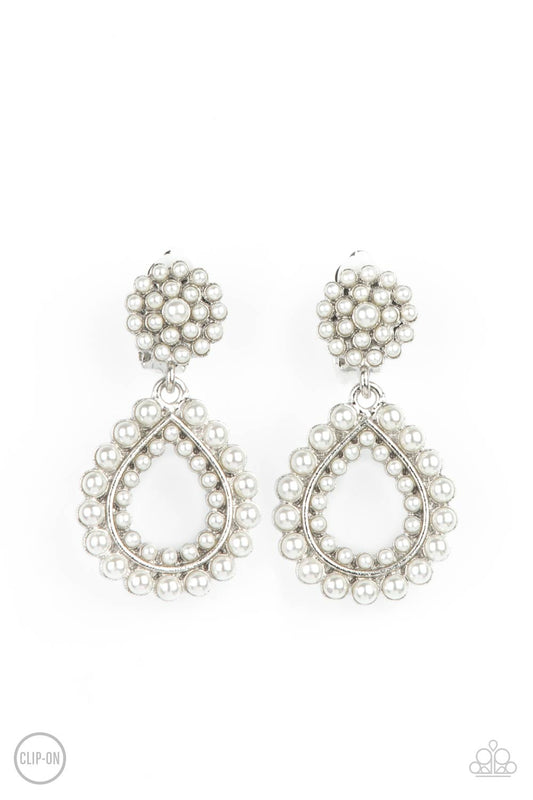 Discerning Droplets - White clip on earrings