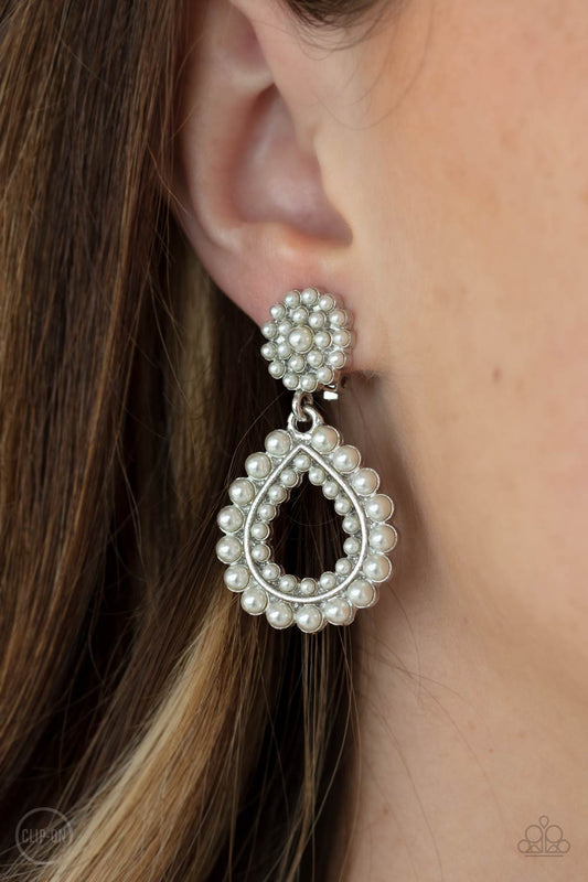 Discerning Droplets - White clip on earrings